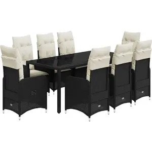 vidaXL Ensemble de bistro de jardin 9 pcs coussins noir poly rotin pas cher