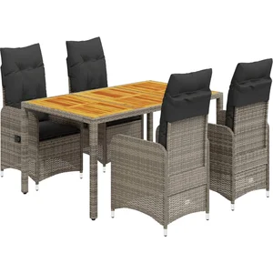 vidaXL Ensemble de bistro de jardin 5 pcs coussins gris poly rotin pas cher