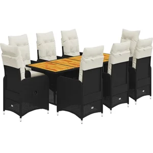 vidaXL Ensemble de bistro de jardin 9 pcs coussins noir poly rotin pas cher