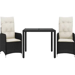 vidaXL Ensemble de bistro de jardin 3 pcs coussins noir poly rotin pas cher