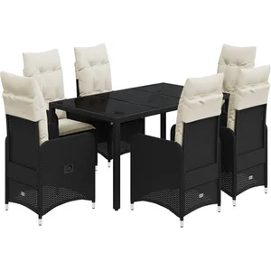 vidaXL Ensemble de bistro de jardin 7 pcs coussins noir poly rotin pas cher