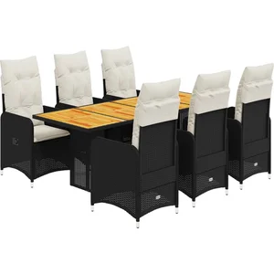 vidaXL Ensemble de bistro de jardin 7 pcs coussins noir poly rotin pas cher