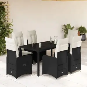 vidaXL Ensemble de bistro de jardin 7 pcs coussins noir poly rotin pas cher
