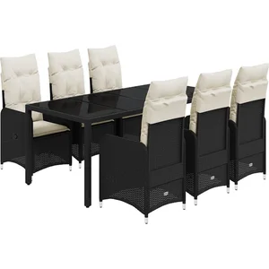 vidaXL Ensemble de bistro de jardin 7 pcs coussins noir poly rotin pas cher
