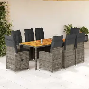 vidaXL Ensemble de bistro de jardin 9 pcs coussins gris poly rotin pas cher