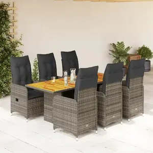 vidaXL Ensemble de bistro de jardin 7 pcs coussins gris poly rotin pas cher