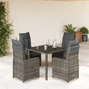 vidaXL Ensemble de bistro de jardin 5 pcs coussins gris poly rotin pas cher