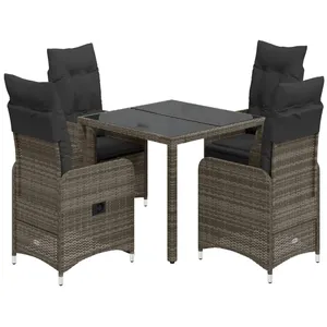 vidaXL Ensemble de bistro de jardin 5 pcs coussins gris poly rotin pas cher