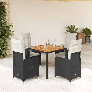 vidaXL Ensemble de bistro de jardin 5 pcs coussins noir poly rotin pas cher