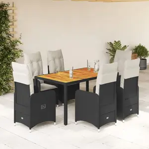 vidaXL Ensemble de bistro de jardin 7 pcs coussins noir poly rotin pas cher