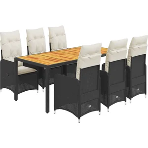 vidaXL Ensemble de bistro de jardin 7 pcs coussins noir poly rotin pas cher