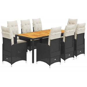 vidaXL Ensemble de bistro de jardin 9 pcs coussins noir poly rotin pas cher