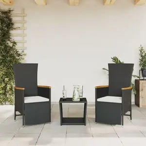 vidaXL Ensemble à manger de jardin avec coussins 3 pcs Noir pas cher