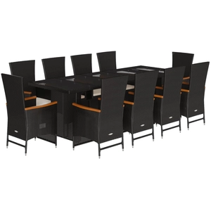 Comparateur de prix : vidaXL Ensemble à manger de jardin 11 pcs coussins noir résine tressée
