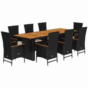 vidaXL Ensemble à manger de jardin 9pcs coussins noir résine tressée pas cher