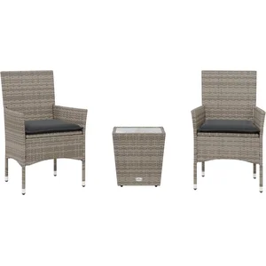 vidaXL Ensemble de bistro avec coussins 3 pcs gris rotin et verre pas cher
