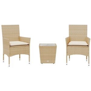 vidaXL Ensemble de bistro avec coussins 3 pcs beige rotin et verre pas cher