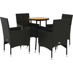 vidaXL Ensemble à manger de jardin et coussins 5 pcs noir rotin acacia pas cher