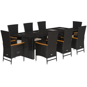 vidaXL Ensemble à manger de jardin 9pcs coussins noir résine tressée pas cher