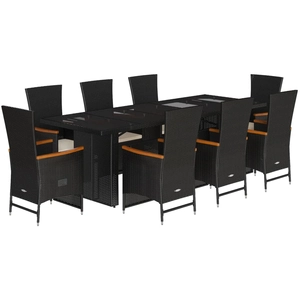 vidaXL Ensemble à manger de jardin 9pcs coussins noir résine tressée pas cher