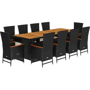 Comparateur de prix : vidaXL Ensemble à manger de jardin 11 pcs coussins noir résine tressée