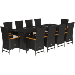 vidaXL Ensemble à manger de jardin 11 pcs coussins noir résine tressée pas cher
