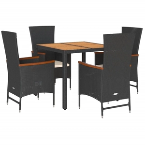 vidaXL Ensemble à manger de jardin coussins 5pcs Noir Résine tressée pas cher