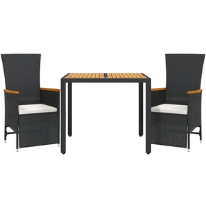 vidaXL Ensemble à manger de jardin avec coussins 3 pcs Noir pas cher