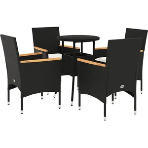 vidaXL Ensemble à manger de jardin et coussins 5 pcs noir rotin verre pas cher
