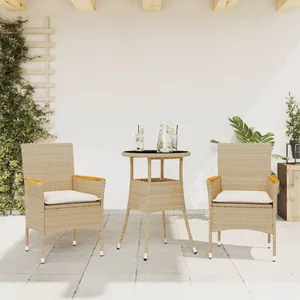 vidaXL Ensemble à manger de jardin et coussins 3 pcs beige rotin verre pas cher