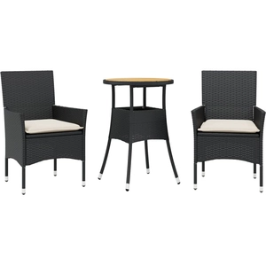 vidaXL Ensemble à manger de jardin et coussins 3 pcs noir rotin acacia pas cher