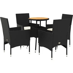 vidaXL Ensemble à manger de jardin et coussins 5 pcs noir rotin acacia pas cher