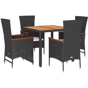 vidaXL Ensemble à manger de jardin coussins 5pcs Noir Résine tressée pas cher