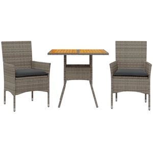 vidaXL Ensemble à manger de jardin et coussins 3 pcs gris rotin acacia pas cher