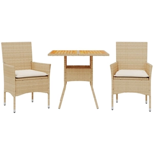vidaXL Ensemble à manger de jardin et coussins 3pcs beige rotin acacia pas cher