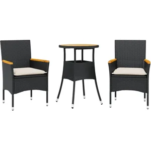 vidaXL Ensemble à manger de jardin et coussins 3 pcs noir rotin acacia pas cher