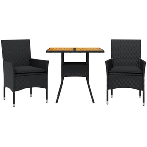 vidaXL Ensemble à manger de jardin et coussins 3 pcs noir rotin acacia pas cher