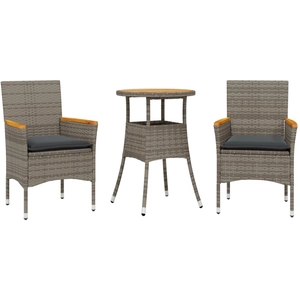 vidaXL Ensemble à manger de jardin et coussins 3 pcs gris rotin acacia pas cher