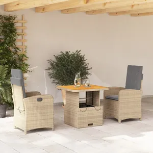 vidaXL Ensemble à manger de jardin et coussins 3 pcs Beige poly rotin pas cher
