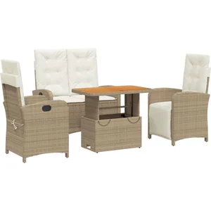 vidaXL Ensemble à manger de jardin coussins 4 pcs beige résine tressée pas cher