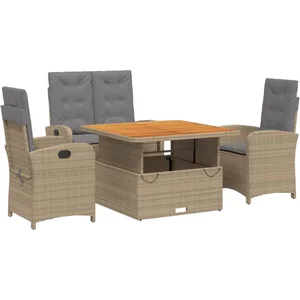 vidaXL Ensemble à manger de jardin coussins 4 pcs beige résine tressée pas cher