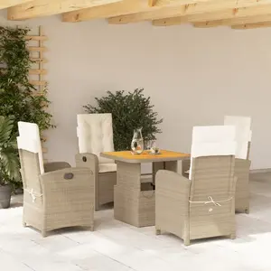 vidaXL Ensemble à manger de jardin avec coussins 5pcs Beige poly rotin pas cher