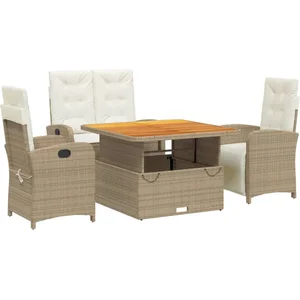 vidaXL Ensemble à manger de jardin coussins 4 pcs beige résine tressée pas cher