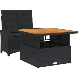 vidaXL Ensemble à manger de jardin coussins 2pcs noir résine tressée pas cher