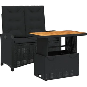 vidaXL Ensemble à manger de jardin coussins 2pcs noir résine tressée pas cher