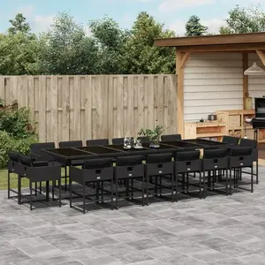 vidaXL Ensemble à manger de jardin 17 pcs coussins noir résine tressée pas cher