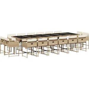 vidaXL Ensemble à manger de jardin et coussins 17 pcs beige pas cher