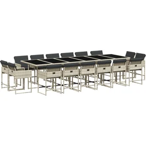 vidaXL Ensemble à manger de jardin et coussins 17 pcs gris clair rotin pas cher