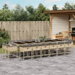 vidaXL Ensemble à manger de jardin et coussins 17 pcs mélange beige pas cher