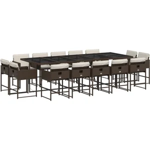 vidaXL Ensemble à manger de jardin avec coussins 15 pcs marron rotin